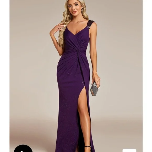 NWT Ever-Pretty Glitter High Slit Sequin Shoulder Strap Evening Dress - Picture 5 of 5